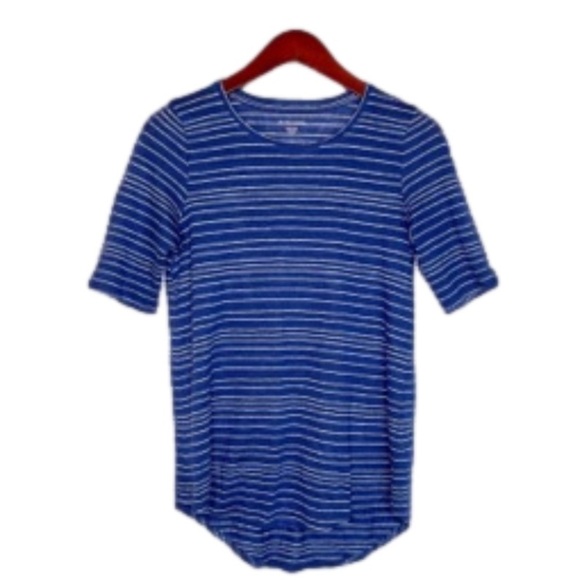 EILEEN FISHER Organic Linen Striped Short Sleeve Top Size XS in Blue Linen - Picture 1 of 11